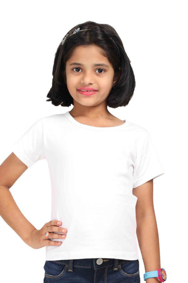 Girl Round Neck Half Sleeve Classic | White