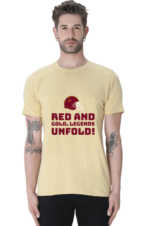 Male Round Neck Half Sleeve Classic | Red and Gold Unfold