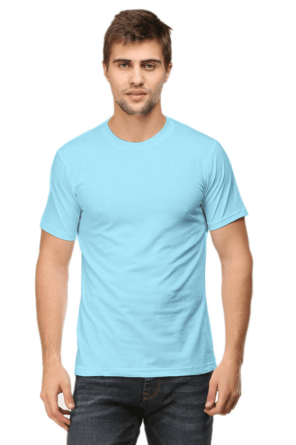Male Round Neck Half Sleeve Classic Baby Blue S