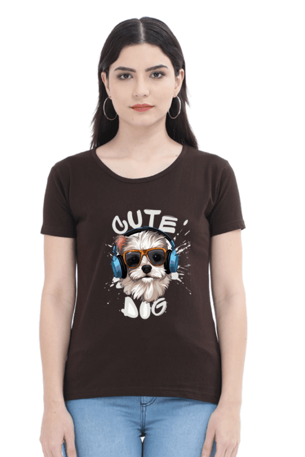 Female Round Neck Half Sleeve Classic || Cute Dog