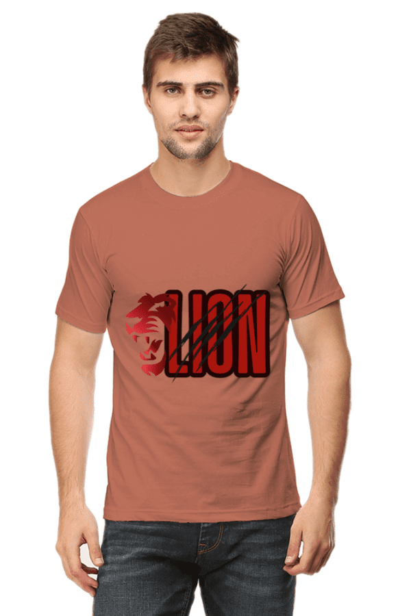 Male Round Neck Half Sleeve Classic Red S || Lion