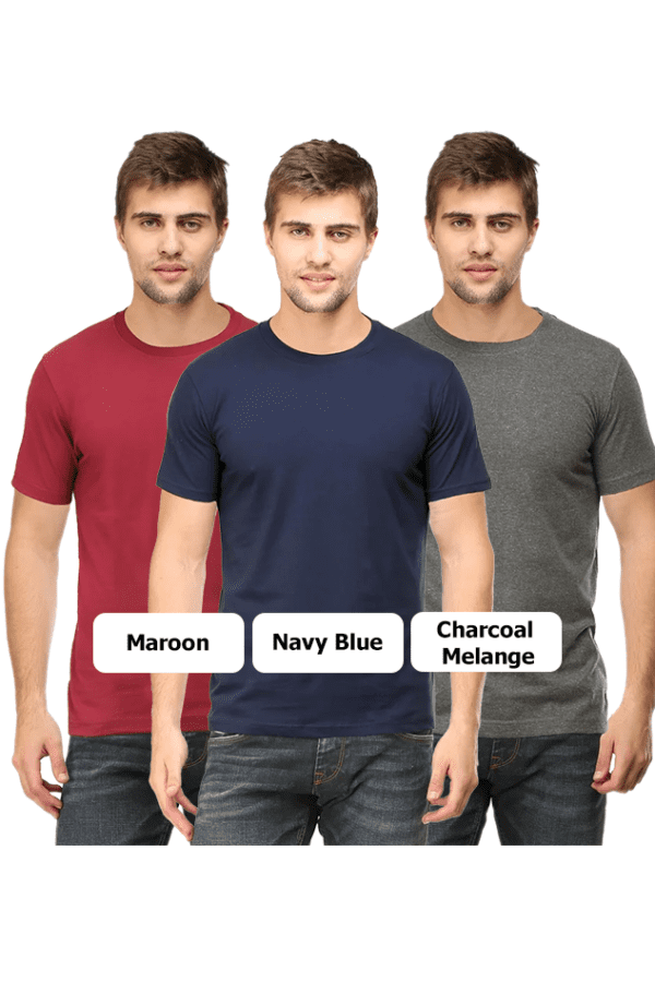Men's t-shirt combo | Navy Blue, Maroon, Charcoal Melange