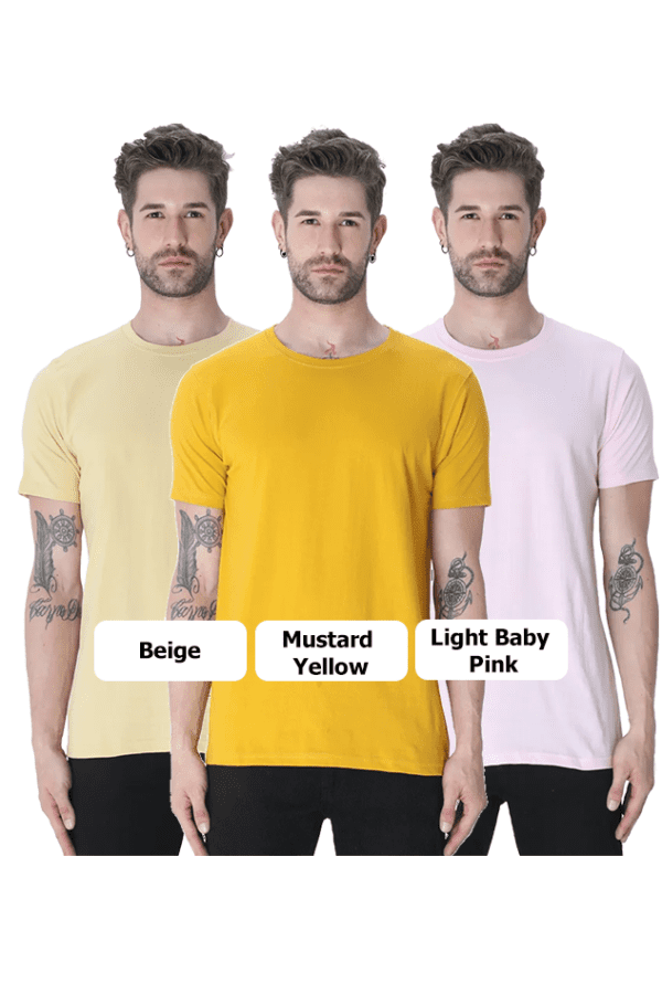 Men's t-shirt combo |  Beige, Light Baby Pink, Mustard Yellow