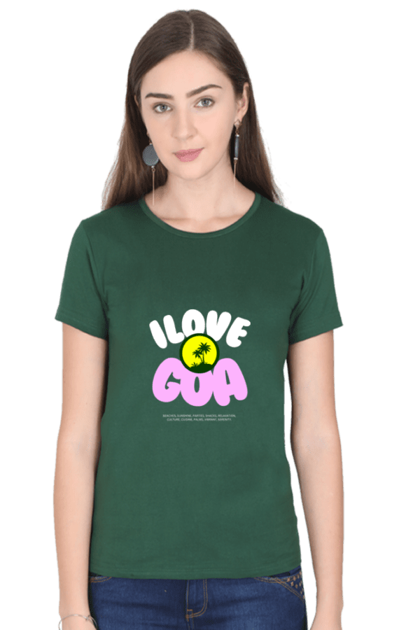 Female Round Neck Half Sleeve Classic  || I love Goa