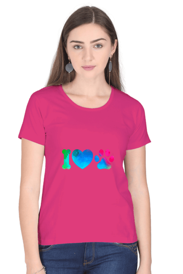 Female Round Neck Half Sleeve Classic || I Love Cat