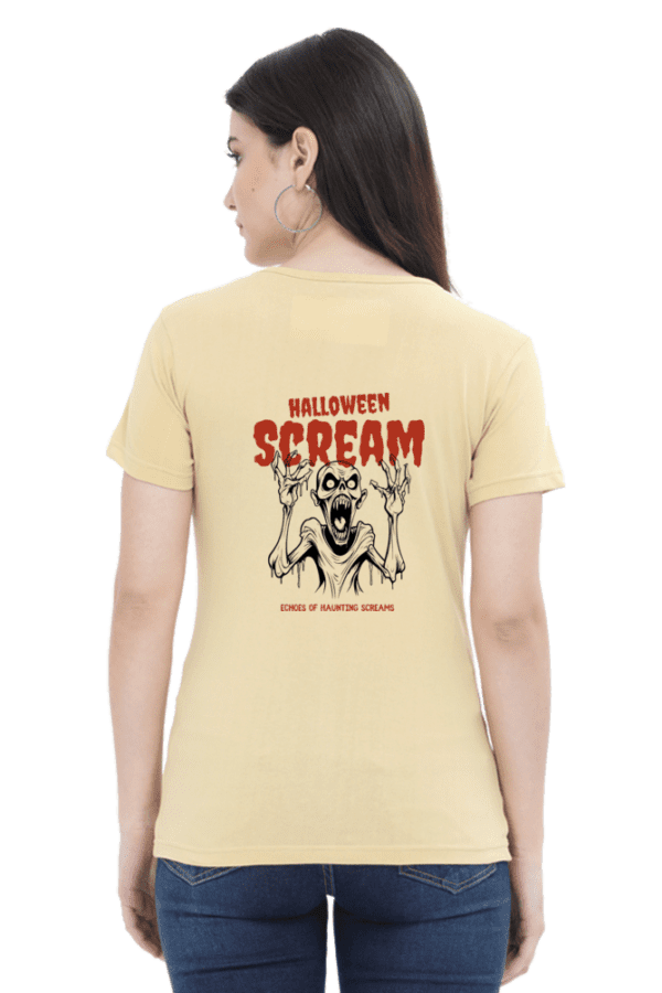 Female Round Neck Half Sleeve Classic || Halloween Scream