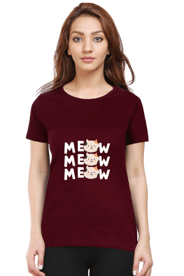 Female Round Neck Half Sleeve Classic || Meow