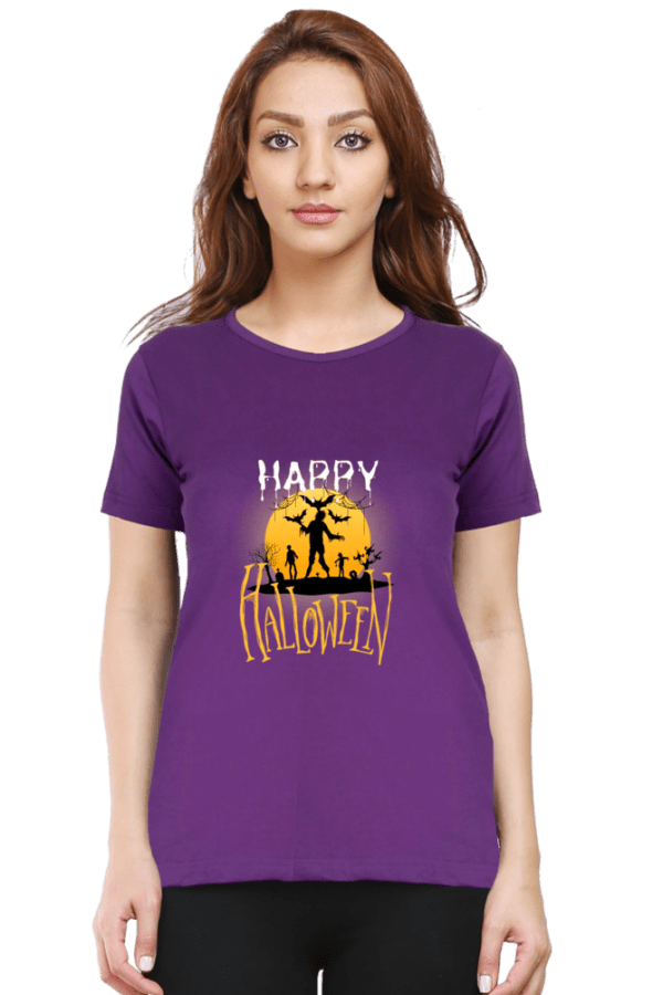 Female Round Neck Half Sleeve Classic || Happy Halloween