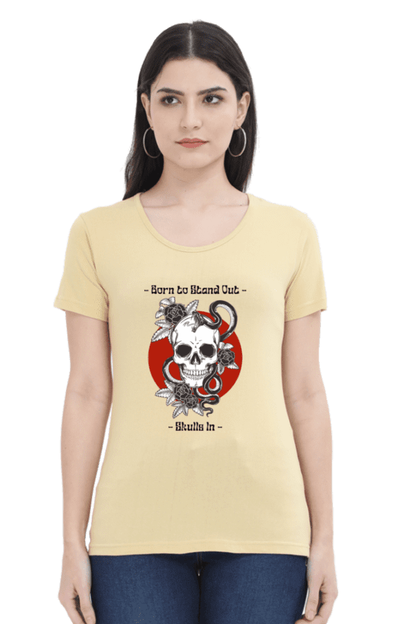 Female Round Neck Half Sleeve Classic || Born to Stand Out Skull