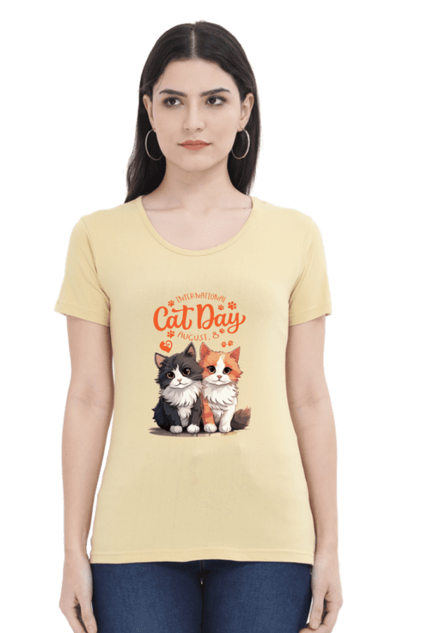 Female Round Neck Half Sleeve Classic || Cat Day