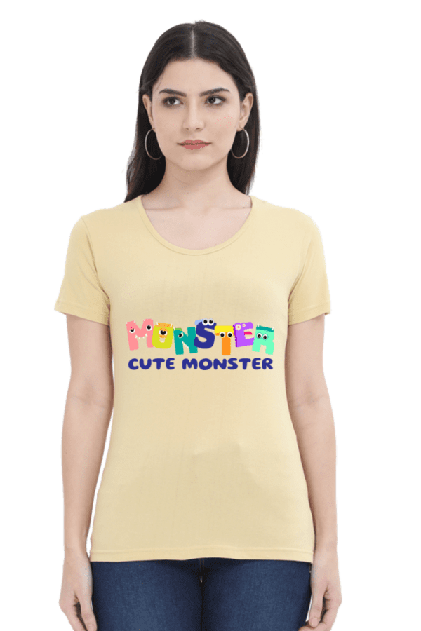 Female Round Neck Half Sleeve Classic || Cute Monster