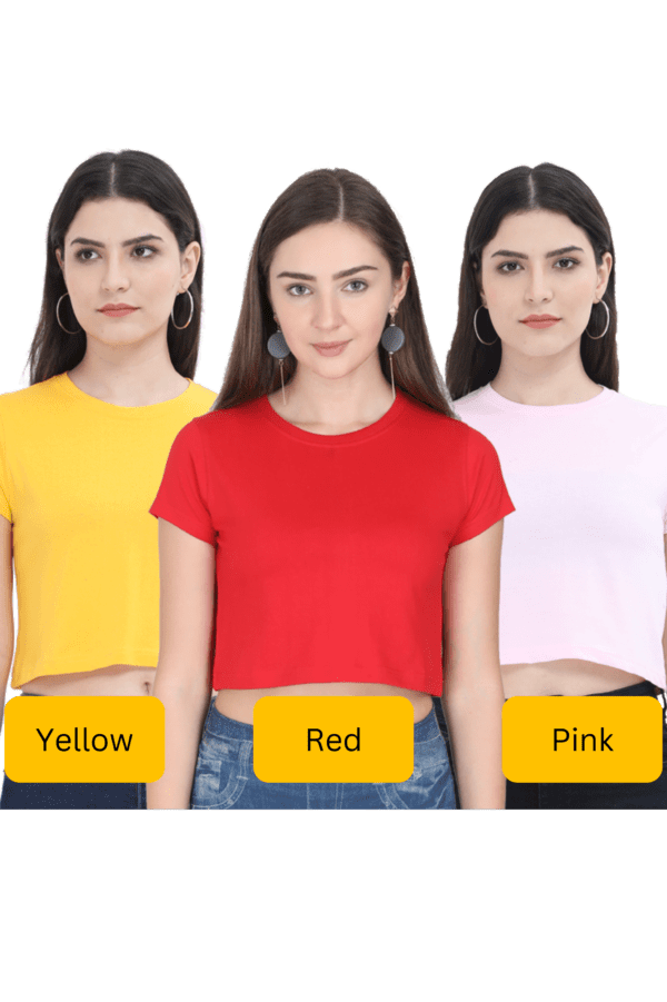 Women's Crop Top combo |   Golden Yellow, Red, Light baby Pink