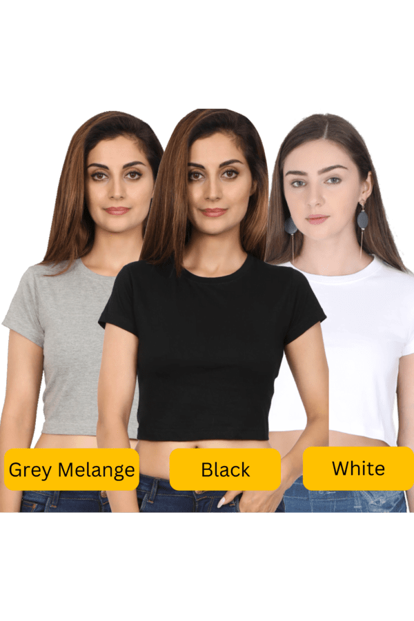 Women's Crop Top combo |   White, Black, Grey Melange