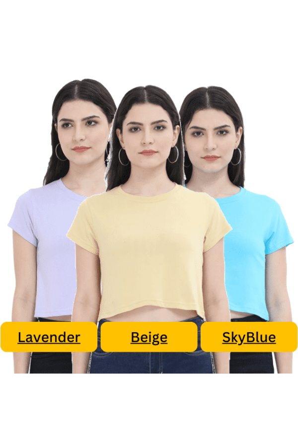 Women's Crop Top combo |  Lavender, Beige, SkyBlue